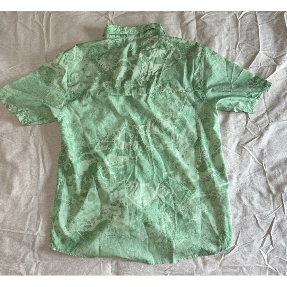 Realtree Fishing Shirt Mens Large Green Camo Short Sleeve Button Down Wave L - Picture 2 of 12
